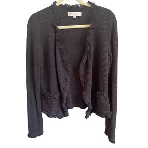 Loft Black Fringe Trim Cardigan Sweater‎ Jacket M